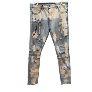 Crysp Denim Men's Distressed Bleached Jeans‎ Size 36 Graphic Print